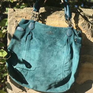 Coach Brand dark teal suede purse